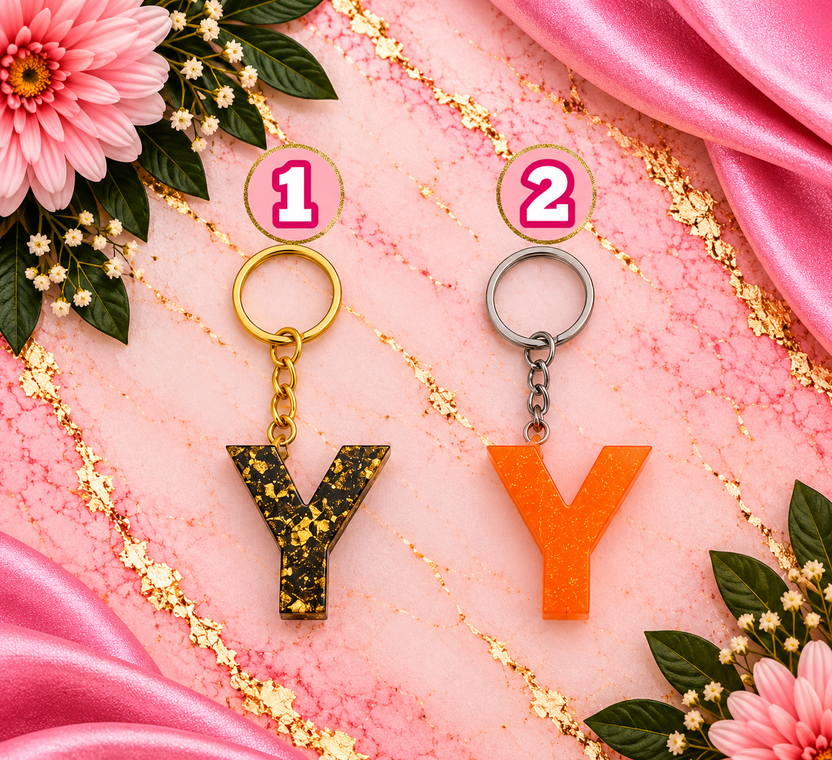 Handmade Resin Initial Keychains – Letter Y – GLS DTF prints